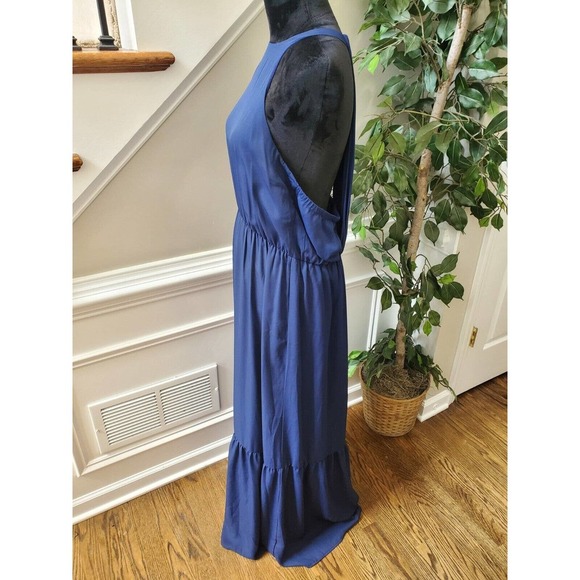 NSR Women's Blue 100% Polyester Halter Neck Sleeveless Long Maxi Dress Size XL - Picture 5 of 12
